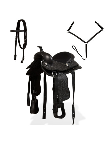 Sella Western Testiera e Pettorale in Vera Pelle 12" Nero