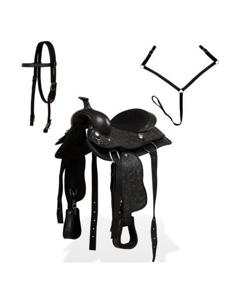 Sella Western Testiera e Pettorale in Vera Pelle 12" Nero