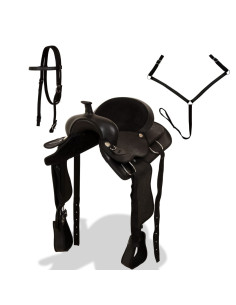 Sella Western Testiera e Pettorale in Vera Pelle 15" Nero