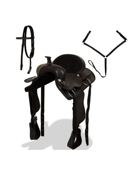 Sella Western Testiera e Pettorale in Vera Pelle 15" Nero