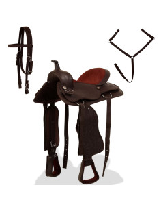 Sella Western Testiera e Pettorale in Vera Pelle 15" Marrone