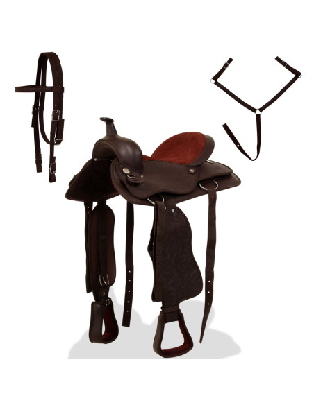 Sella Western Testiera e Pettorale in Vera Pelle 15" Marrone