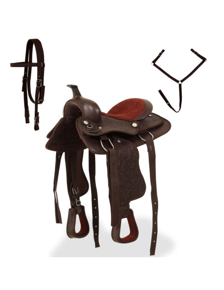 Sella Western Testiera e Pettorale in Vera Pelle 13" Marrone