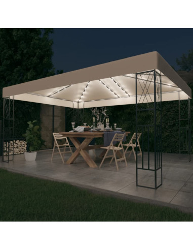 Gazebo con Stringa di Luci LED 3x4 m in Tessuto Crema