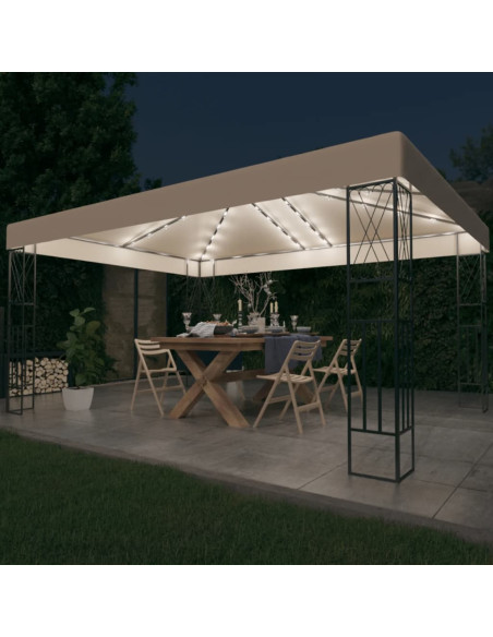 Gazebo con Stringa di Luci LED 3x4 m in Tessuto Crema