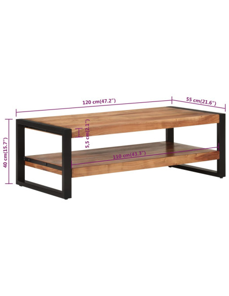 Tavolino da Salotto 120x55x40 cm in Legno Massello di Acacia