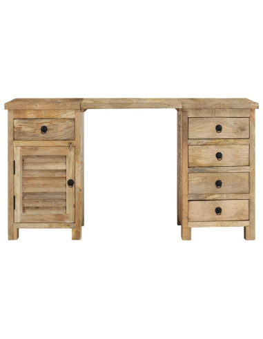 Scrivania a Colonna in Legno Massello di Mango 140x50x77 cm