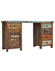 Scrivania a Colonna in Legno Massello di Recupero 140x50x77 cm