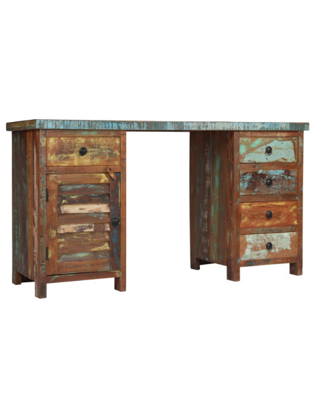 Scrivania a Colonna in Legno Massello di Recupero 140x50x77 cm