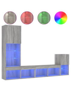 Mobili TV a Muro con LED 4pz Grigio Sonoma in Legno Multistrato 2