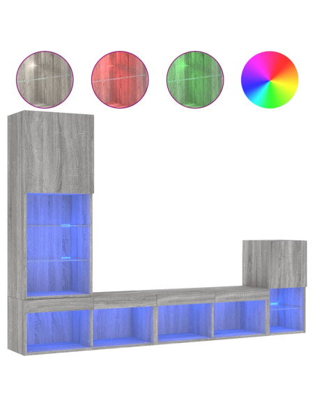Mobili TV a Muro con LED 4pz Grigio Sonoma in Legno Multistrato