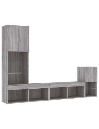 Mobili TV a Muro con LED 4pz Grigio Sonoma in Legno Multistrato