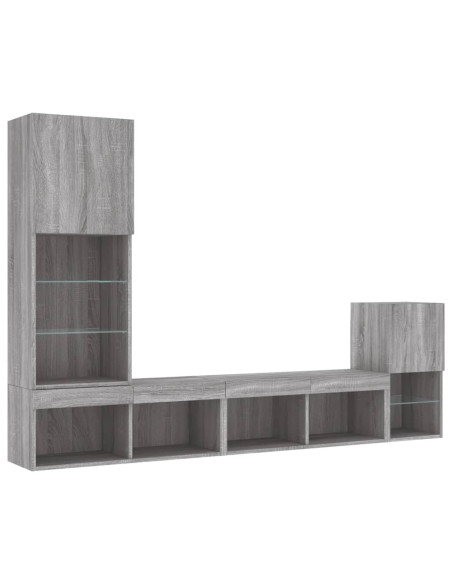 Mobili TV a Muro con LED 4pz Grigio Sonoma in Legno Multistrato
