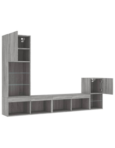 Mobili TV a Muro con LED 4pz Grigio Sonoma in Legno Multistrato