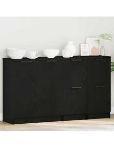 Credenza 3 pcs Rovere Nero Legno multistrato