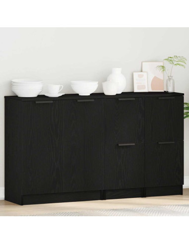 Credenza 3 pcs Rovere Nero Legno multistrato