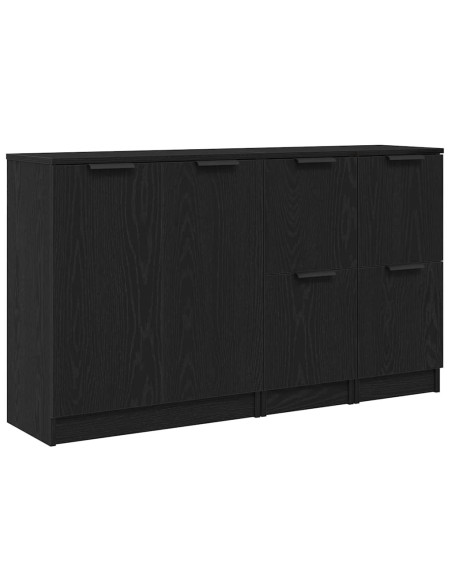 Credenza 3 pcs Rovere Nero Legno multistrato