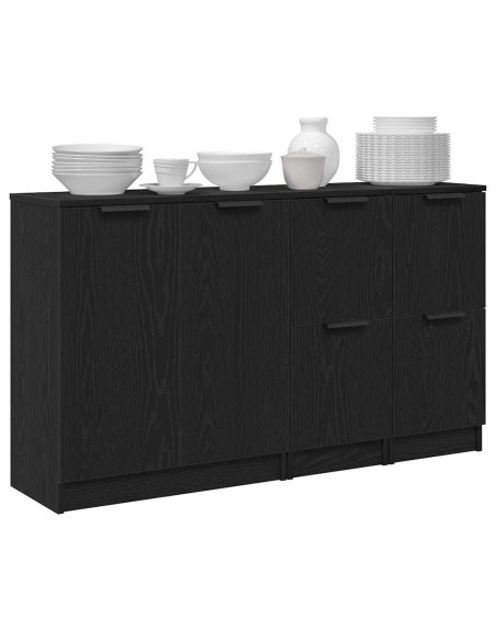 Credenza 3 pcs Rovere Nero Legno multistrato