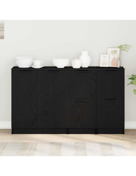 Credenza 3 pcs Rovere Nero Legno multistrato
