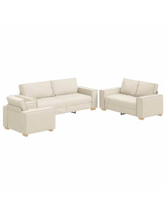 Set di divani 3 pcs Beige 220 x 80 x 84 cm Tessuto misto lino 2