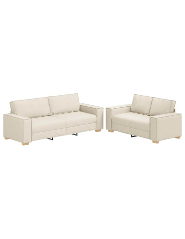 Divano 2 pcs Beige 220 x 80 x 84 cm Tessuto misto lino