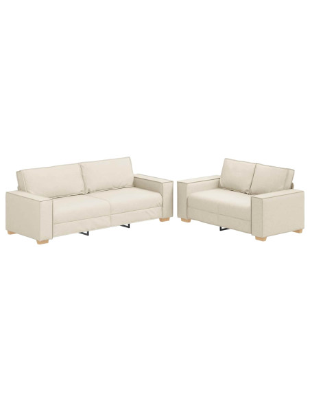 Divano 2 pcs Beige 220 x 80 x 84 cm Tessuto misto lino