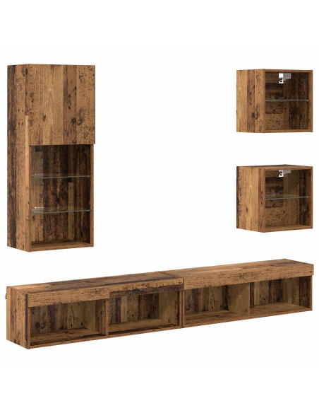 Unità a muro per TV con LED 5 pcs Legno vecchio