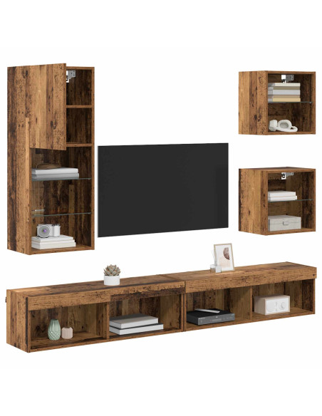 Unità a muro per TV con LED 5 pcs Legno vecchio