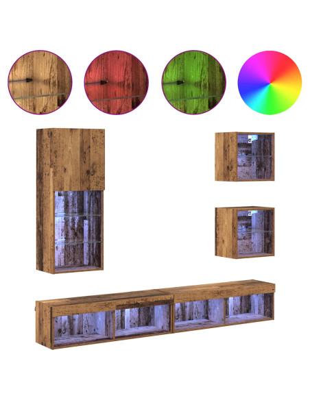 Unità a muro per TV con LED 5 pcs Legno vecchio