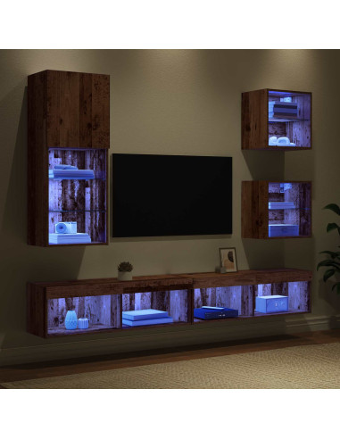 Unità a muro per TV con LED 5 pcs Legno vecchio