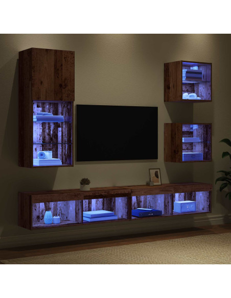 Unità a muro per TV con LED 5 pcs Legno vecchio