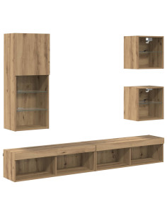 Unità a muro per TV con LED 5 pcs Rovere artigianale 2