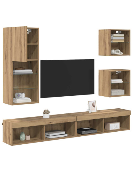 Unità a muro per TV con LED 5 pcs Rovere artigianale