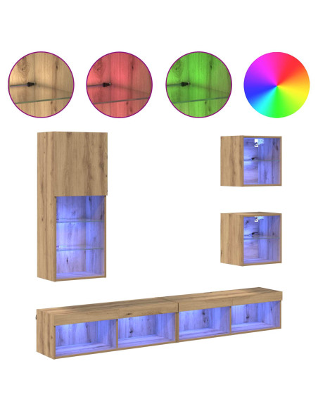 Unità a muro per TV con LED 5 pcs Rovere artigianale
