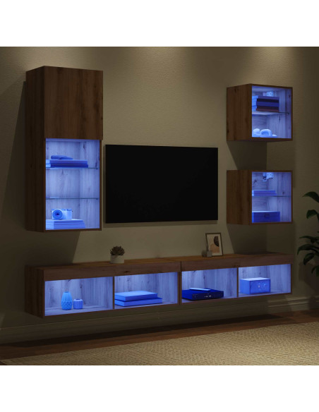 Unità a muro per TV con LED 5 pcs Rovere artigianale