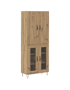 Credenza 2 pcs Rovere artigianale Legno ingegnerizzato e vetro 2