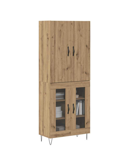 Credenza 2 pcs Rovere artigianale Legno ingegnerizzato e vetro
