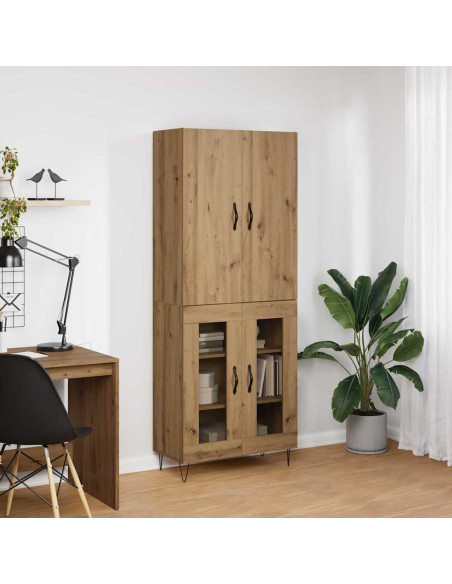 Credenza 2 pcs Rovere artigianale Legno ingegnerizzato e vetro