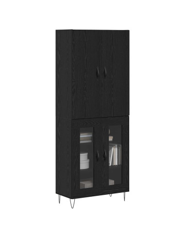 Credenza 2 pcs Rovere Nero Legno ingegnerizzato e vetro