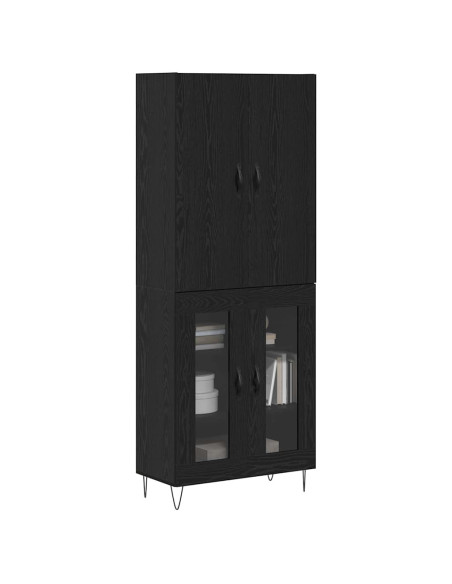 Credenza 2 pcs Rovere Nero Legno ingegnerizzato e vetro