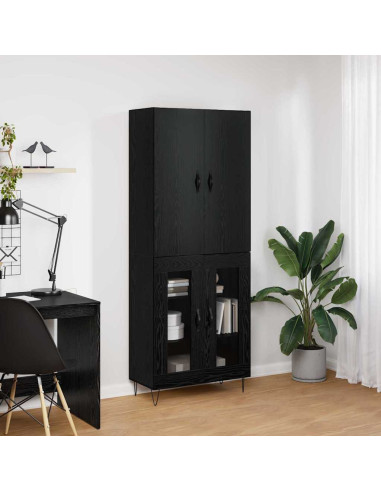 Credenza 2 pcs Rovere Nero Legno ingegnerizzato e vetro