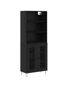 Credenza 2 pcs Rovere Nero Legno multistrato 2