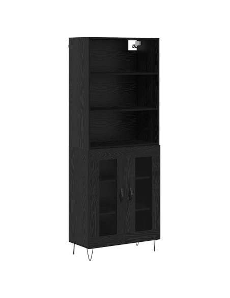 Credenza 2 pcs Rovere Nero Legno multistrato