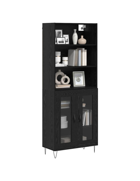 Credenza 2 pcs Rovere Nero Legno multistrato
