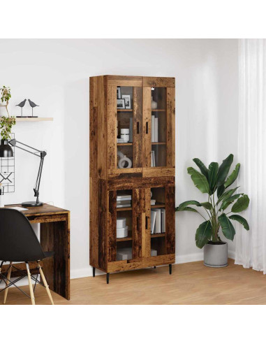 Credenza 2 pcs Legno vecchio Legno Stratificato e Vetro