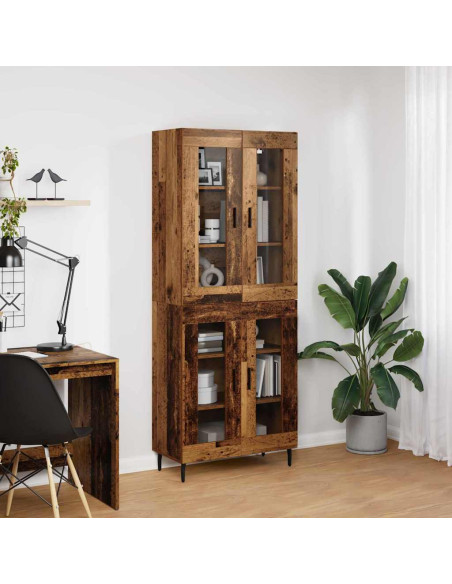 Credenza 2 pcs Legno vecchio Legno Stratificato e Vetro