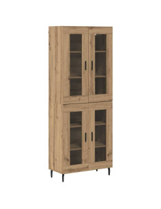 Credenza 2 pcs Rovere artigianale Legno Stratificato e Vetro 2