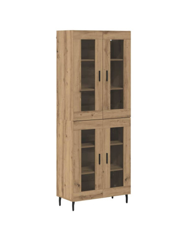 Credenza 2 pcs Rovere artigianale Legno Stratificato e Vetro