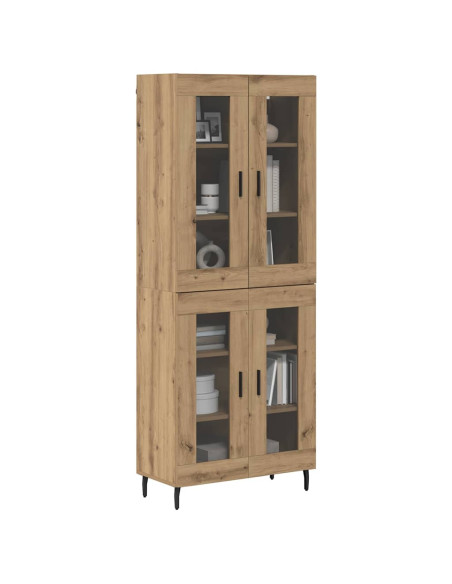Credenza 2 pcs Rovere artigianale Legno Stratificato e Vetro