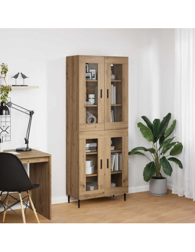 Credenza 2 pcs Rovere artigianale Legno Stratificato e Vetro
